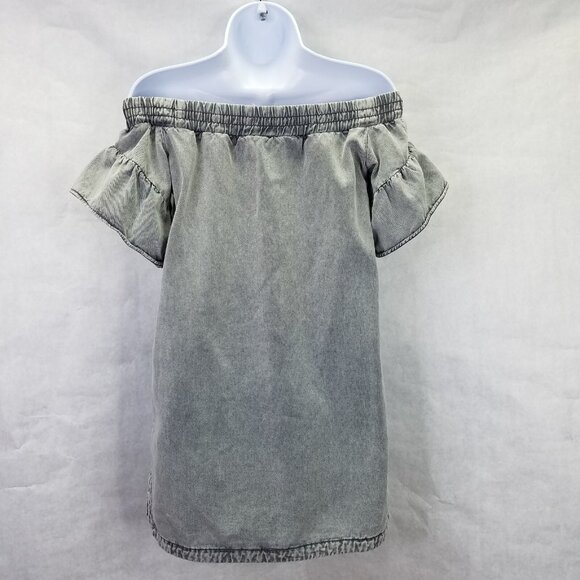 All Saints Adela Mini Dress Women's Sz 2 Denim Off The Shoulder Black Mint Grey - Picture 6 of 16
